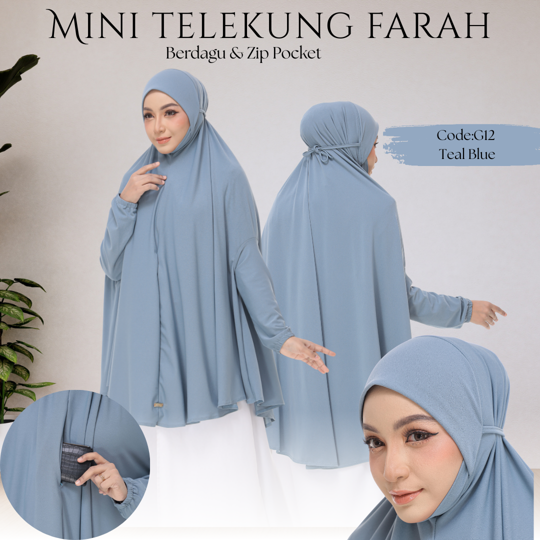 Teal blue Mini Telekung Farah