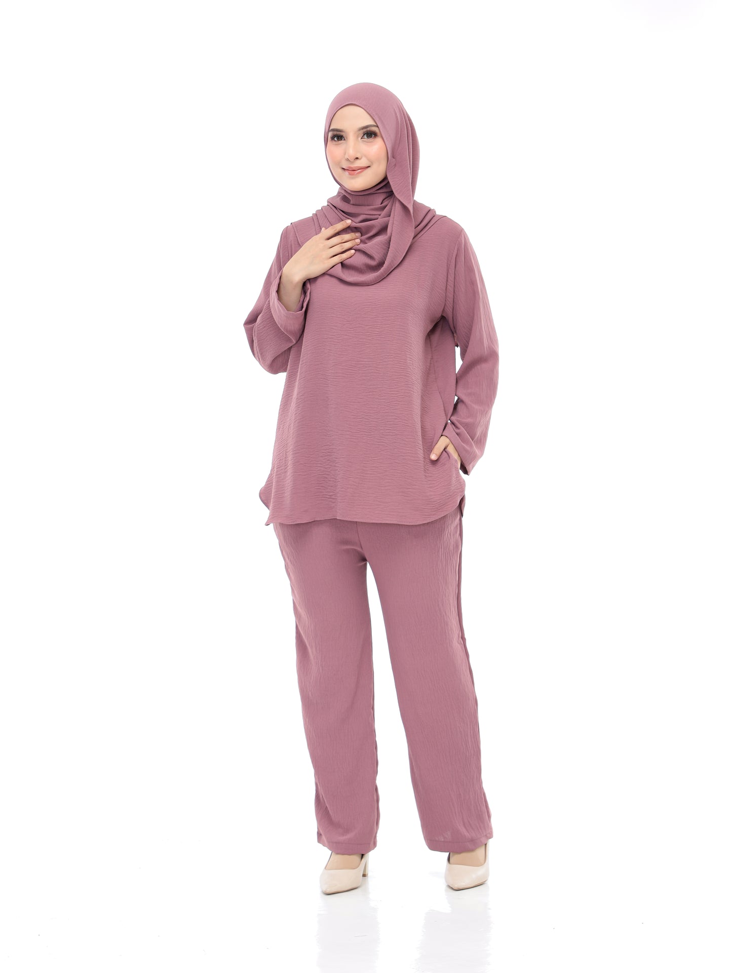 Dusty Pink Set Baju (Free Size, Cotton CEY)
