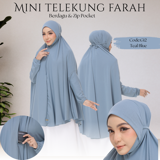 Teal blue Mini Telekung Farah