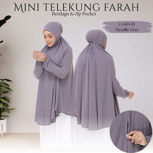 Metallic Gray Mini Telekung Farah
